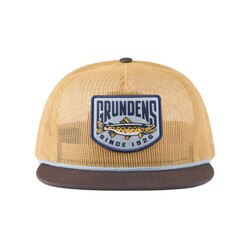 Grundens Trout Patch Mesh Trucker in Whiskey and Dark Brown